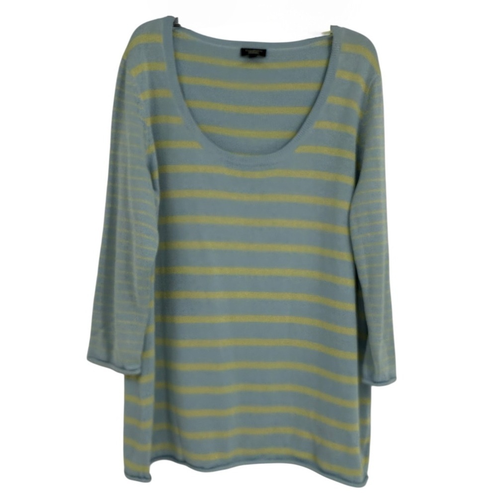 Talbots Women’s Sweater Silk Cotton Size 1XP Blue Stripe Pullover 3/4 Sleeve